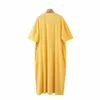 elegant women soft yellow long dress fashion ladies vintage boho es casual female chic vestidos cute girls 210430