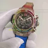 Real Po Men's Chronograph Watches Mens King Rose Gold Rainbow 42mm Leather Rubber Strap Quartz Movement Diamond Sport Men 314R