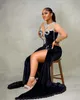 Plus Size Black Mermaid Velvet Prom Dresses Luksusowe Srebrne Kryształy Kryształy High Split Evening Dress Formal Party Suknie Custom Made Robe de Mariée