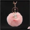 Breloki Moda Moda Aessories Drop Dostawa 2021 Faux Rabbit Fur Brelok Cute Pearl Różowy Kot Kluczowe Łańcuchy Dla Kobiet Puszysty Brelok Talizman Dziewczyna