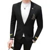 Spring Casual Blazer Suit Jacket Embroidery Black Social British Blazers Men Suits Wedding Coat Club DJ Stage Clothers 210527