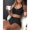 Two Piece Yoga Sets Women Outfits Solid Color Tracksuit Ladies Fashion Cropped Tank Top Sports Shorts Female Suit 210802