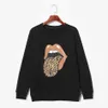 Spring and Autumn Leopard Print Tongue Pattern Black Cotton Sweatshirts for Mom Me 210528