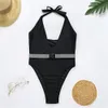 Maillot de bain sexy maillot de bain noir femmes licou push up body monokini maillots de bain été plage porter maillot de bain 210521