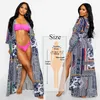 Dames Badmode 2021 Bikini Cover-UPS Bohemian Gedrukt Lange Kimono Cardigan Plus Size Chiffon Tuniek Dames Beach Wear Swim Suit Cover Up Q91
