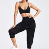 Women Two-piece Tracksuit Gym Outfit Spaghetti Strap Sexy Bra With High Waist Cropped Trousers Set Workout Running Sportswear Yoga