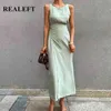 Sommer Baumwolle Leinen Frauen Lange Kleider Vintage Spitze Up Maxi Kleid Schärpen Ärmellose Weibliche Tank Strand 210428