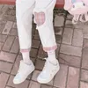 QWEEK Japanese Kawaii Pink Corduroy Pants Women Soft Girl Plaid Wide Leg White Trousers For Female Love Heart Patchwork Cute 210925