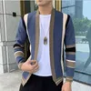 Épissage Contraste Pull Manteau Casual Hommes Sweatercoat Tricot Cardigan Pull Tricoté Casaco Masculino Hombre Cardigan Pull 210809