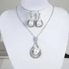 Smycken sätter kvinnors silver guldpläterad bling plattform elegant diamant pärla droppe nagel halsband örhänge n5052