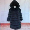 Z Długim rękawem 60 cm Real Fur Coat Kobiety Kurtki Naturalne Kamizelka Zima Odzież wierzchnia Odzież 211220