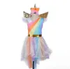 Costume da principessa per le vacanze con abito da unicorno per ragazze e fascia per capelli per bambine arcobaleno cosplay 210529