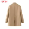 Tangada Kobiety Khaki Blazer Płaszcz Vintage Notched Collar Pocket Moda Kobiet Casual Chic Topy DA02 211122