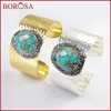 Borosa 1 stycke mode rhinestone bana guld / silver färg koppar turkos Bangle druzy armband smycken jab933 q0717