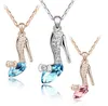 Crystal Shoes pendants necklace Silver&Gold chains Ladies Rhinestones high-heeled shoe Charms Necklaces For women Jewelry