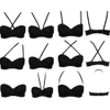 YANDW Nude Noir Blanc Auto-adhésif Magique 1/2 Tasses Lisse Push Up Halter Bretelles Sexy Bras Femmes 70 75 80 85 90 A B C D 210728