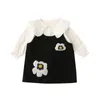 Filles printemps vêtements mignons ensemble chemisier à col rabattu et robe à bretelles brodée 2pcs costume enfants mode 210615