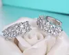 925 Sterling Silver Double Row Shiny Zircon Earrings Hoops Women