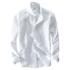 Mola e Outono Homens Marca de Moda Estilo Japão Slim Fit algodão de linho de manga comprida camisa masculina casual branco importar roupas 210721