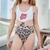 Flickor badkläder 4 ~ 13 år barn baddräkt leopard en bit baddräkt barn flickor baddräkt strand slitage brev monokini