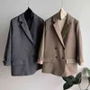 Foryunshe Stripe Woolen Blazer Damer Varm tjock Solid Casual Loose Business Jacket Coat Höst Vinter England Stil 211118