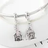 Fits Pandora Sterling Silver Bracelet Pink Blue Princess Castle Dangle Beads Charms For European Snake Charm Chain Fashion DIY Jewelry