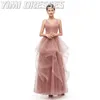 Party Dresses Sexy Backless Pink Evening Long Beaded Pearls Formal Dress Women Elegant Lace Tulle V-Neck Gala Gowns 2022