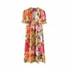 Oversize Women V Neck Straight Dress Summer Fashion Ladies Chinese Style Female Flower Oil Painting Print 210515