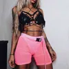 OMSJ transparente neongrüne Mesh-Shorts für Damen, sexy, elastisch, Sommer, fest, lässig, hohe Taille, Urlaub, kurze Böden 210517