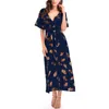 Vestidos de Playa 2021 Vestido Mujer Sexig kvinnors sommar V-ringning Feather Print Beach Dress Split Playero Sarongs