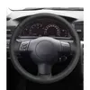 カローラ2003-2006カルディーナRAV4 SCION TC XA XB用ハンドステッチブラックPU人工レザーカーステアリングホイールカバー