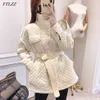 Hiver femmes 90% blanc duvet de canard manteau élégant col montant Argyle veste bouton fermeture éclair mince solide vêtements d'extérieur avec ceinture 210423