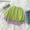 Kimutomo estilo fresco camiseta sólida mujer verano moda coreana ropa femenina o-cuello cordón tops cortos casual 210521