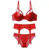 NXY sexy set 3 Piece Bra+Panties+Garter Leather Sexy Lingerie 3/4 Cup Thick Padded Underwire Push Up Bras Women Underwear Set Black Red B C D 1128