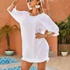 Kadın Mayo Riseado Beyaz Kadınlar 2021 Tassel Beach Elbise Yarım Kollu Mayolar Örme Mayolar Yazma Takımları Yaz Plajı Giysileri