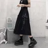 Готические высокие талии грузовые юбки женщина Harajuku Свободный A-Line Pocket Pocket MIDI длинная черная юбка хип-хоп мода уличная одежда негабаритна 210621