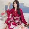 Pijamas Silk PJS для женских атласных пижамов Pajama Pajama набор с длинным рукавом повседневная ночная одежда, комфортабельное животное Loungeewear 210809