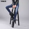 26-32 Plus la taille Strentch femmes denim jeans crayon pantalon maigre taille haute trou vintage femme jeans pantalon femail bleu 210519