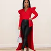 Women spring red Ruffles High Low Irregular Maxi vestidos sukienki Spring V-Neck Bodycon Dress Long Sleeve Asymmetrical Dresses 210520