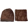 2021 inverno Beanie chapéus Cachecol conjunto de malha quente chapéu crânio tampão aquecedor com espessa lã linada chapéu de inverno e lenço para homens mulheres y21111