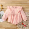 Arrival Spring and Summer Baby Girl Solid Ruffled Design Long-sleeve Romper Rompers 210528