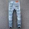 Estilo italiano Moda Hombres Jeans Retro Azul Claro Algodón Elástico Slim Fit Rasgado para Pantalones de Mezclilla de Diseñador Vintage Homme 6DQV