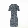 Sexy Short Sleeve Wrap midi Dress France Blue Rose Tree Print Women Chic Summer dress shawl collar cover Split vestidos 210510