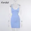 Foridol tricoté doux robe d'été évider taille sexy club de fête femmes moulante mini blanc bleu robes 210415