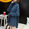 Long-sleeved Turtleneck Mid-length Sweater Female Loose Side Split Solid Color Rib Small Fresh Pullover Women Spring 210427