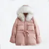 Kadınlar 90% Beyaz Ördek Aşağı Ceket Kış Büyük Doğal Rakun Kürk Kapüşonlu Ceket Kalın Parka Kanat Kravat Kar Dış Giyim 210430