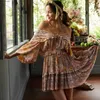 GypsyLady blush florla imprimé volants robes d'été à manches longues plissées femmes robe élastique mini gitane boho robe chic robe 210331