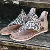 Rutschfeste flache Sandalen Low-Top-Reißverschluss Sommerhausschuhe Damen Print Back Zip Flats Knöchelschuhe Y0721