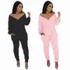 Kobiety Jumpsuits Rompers Long Rleeve Autumn Solid Kolor Tył Zip V Szyjka z kieszenią313Q