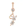 CZ Body Piercing Jewelry Dangle Butterfly Belly Button Ring Fiore in acciaio inossidabile Bilanciere dell'ombelico